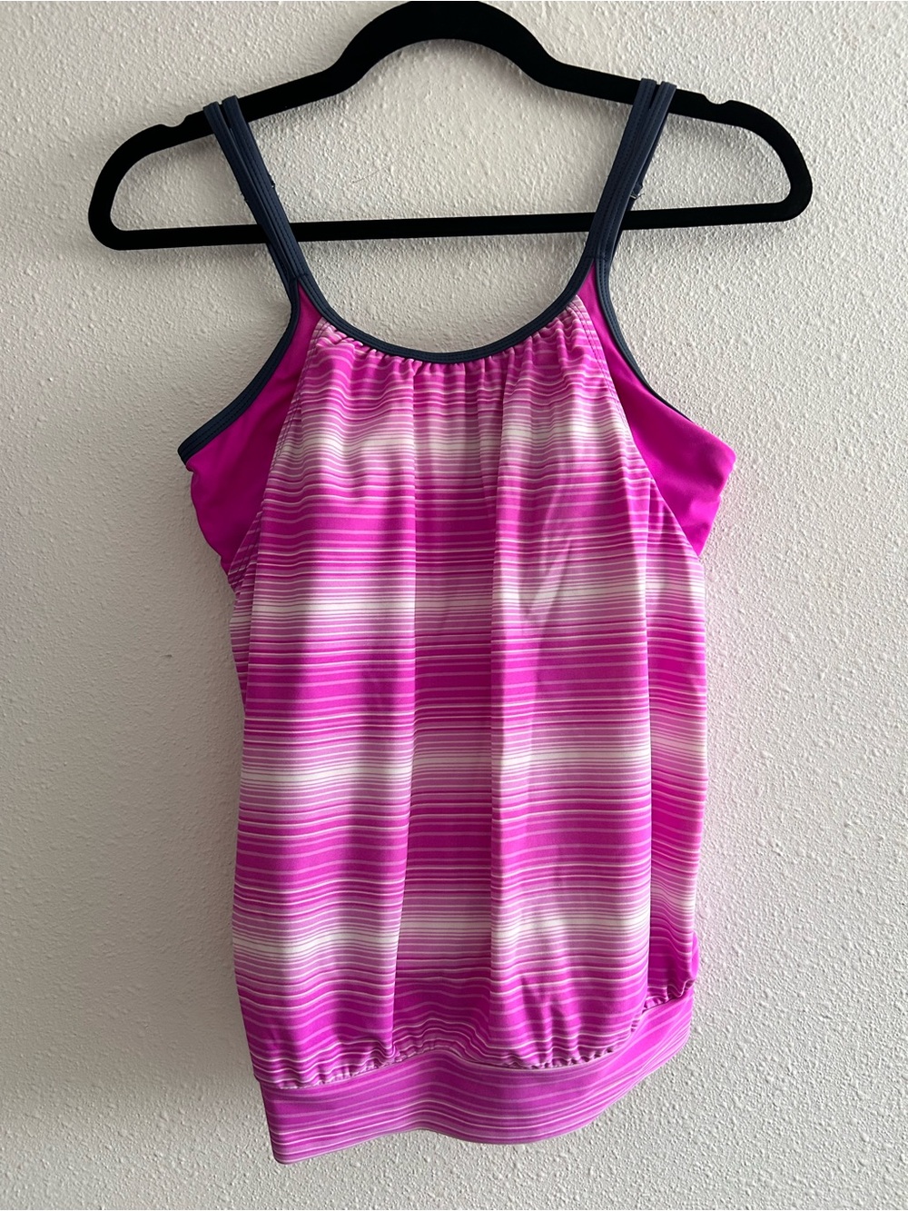 Free Country Pink Striped Athletic Tankini-Style Sports Bra Top